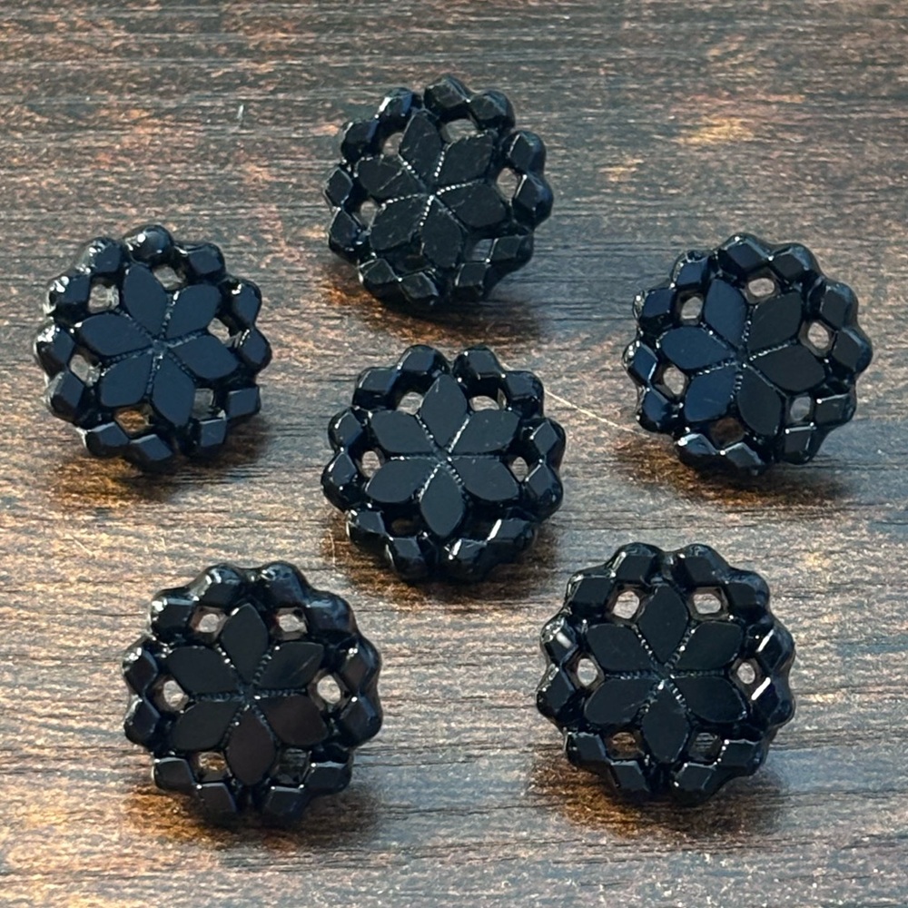 Vintage Black Glass Button Lot (qty 6)